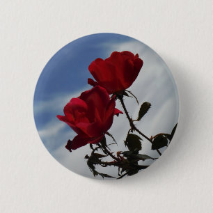 Red Roses Against a Bright Blue Sky 2 Inch Round Button