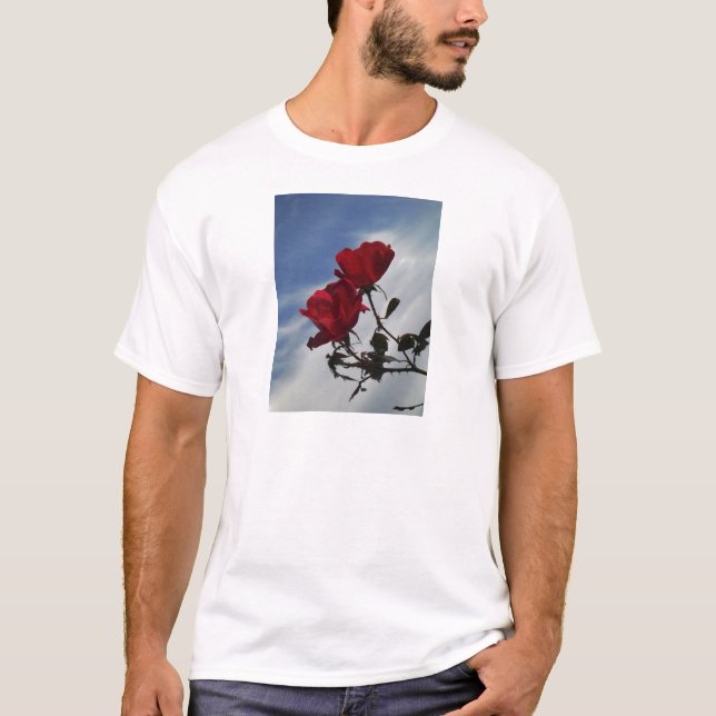Red Roses Against a Bright Blue Sky T-Shirt (Front)