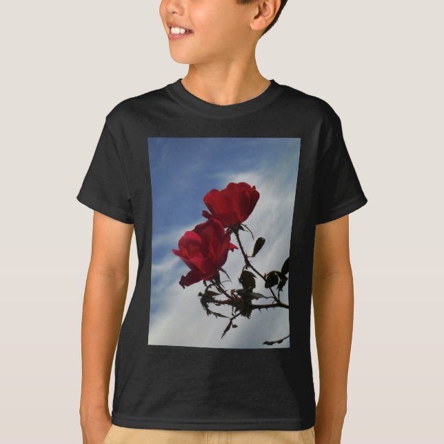 Red Roses Against a Bright Blue Sky T-Shirt (Front)