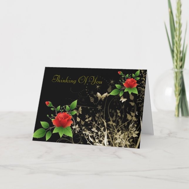 Red Roses an Gold Butterfly Card (Front)
