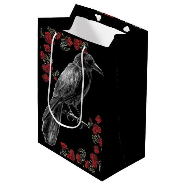 Red Roses and Blackbirds The Raven  Medium Gift Bag (Front Angled)