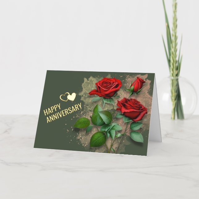 Red Roses and Foil Happy Anniversary Card (Front)