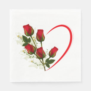 Red Roses And Heart  Napkin