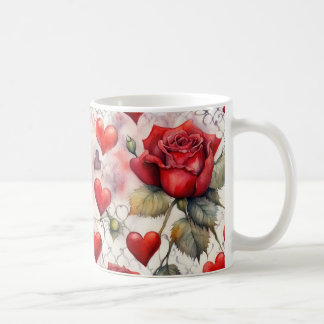Red Roses and Hearts Valentine Coffee Mug