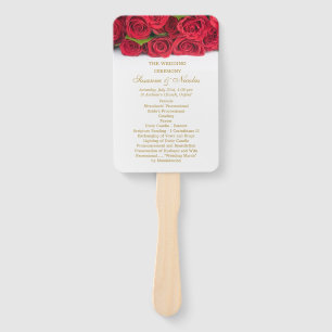Red roses and hearts Wedding program Hand Fan