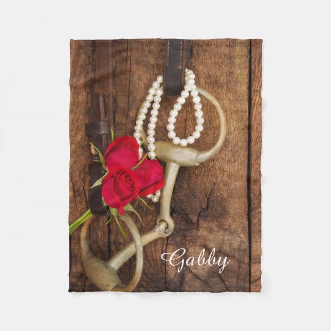Red Roses and Horse Bit Country Western Fleece Blanket (Front)