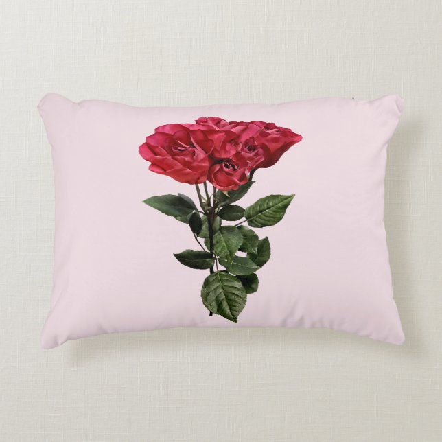 Red Roses and Leaves Accent Pillow (Front)