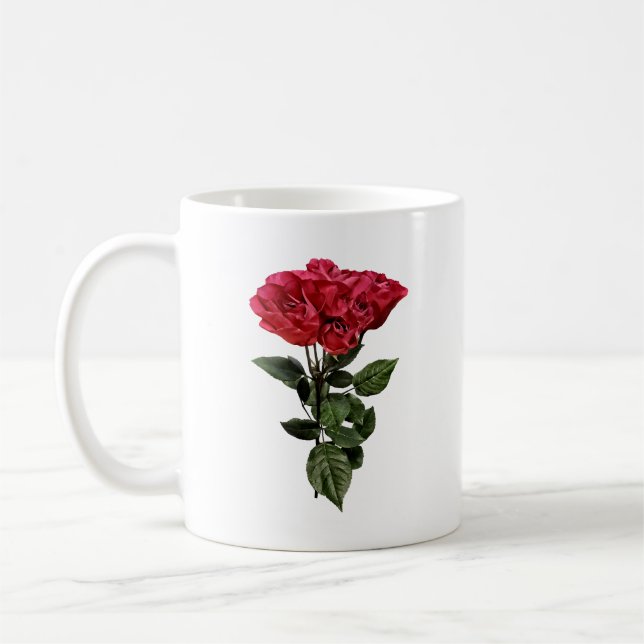 Red Roses and Leaves Coffee Mug (Left)