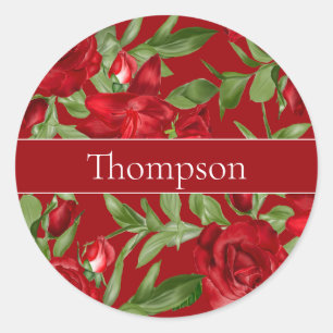 Red Roses and Lily Floral Classic Round Sticker