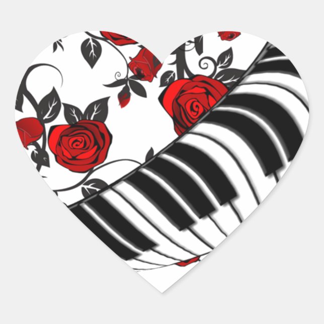 Red roses and piano keys, eye catching! heart sticker (Front)
