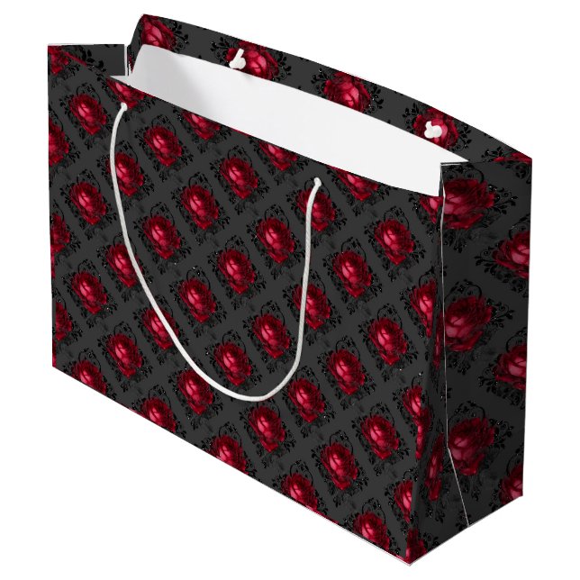 Red Roses and Sparkly Black  Large Gift Bag (Back Angled)
