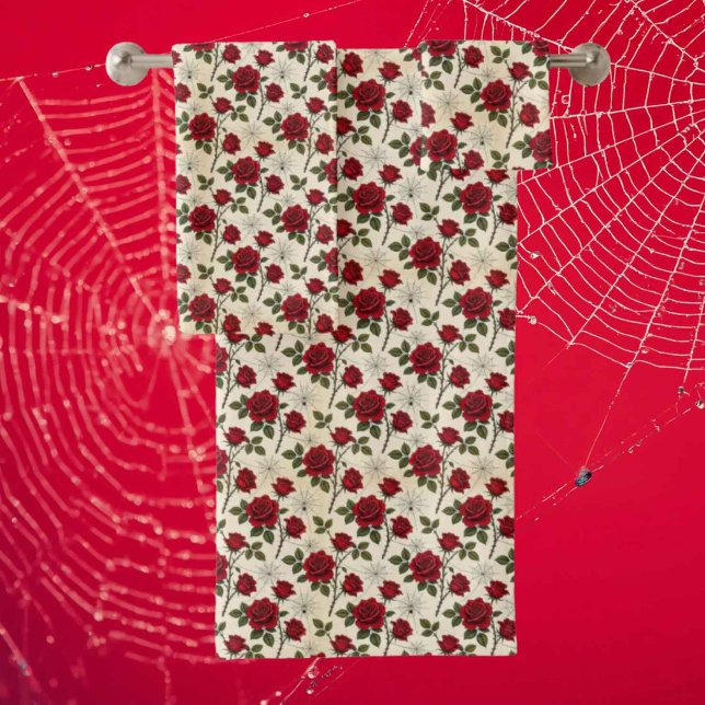 Red Roses and Spider Webs | Gothic Bath Towel Set (Creator Uploaded)