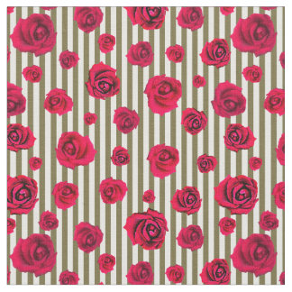Red Roses and Striking Green Stripes Fabric