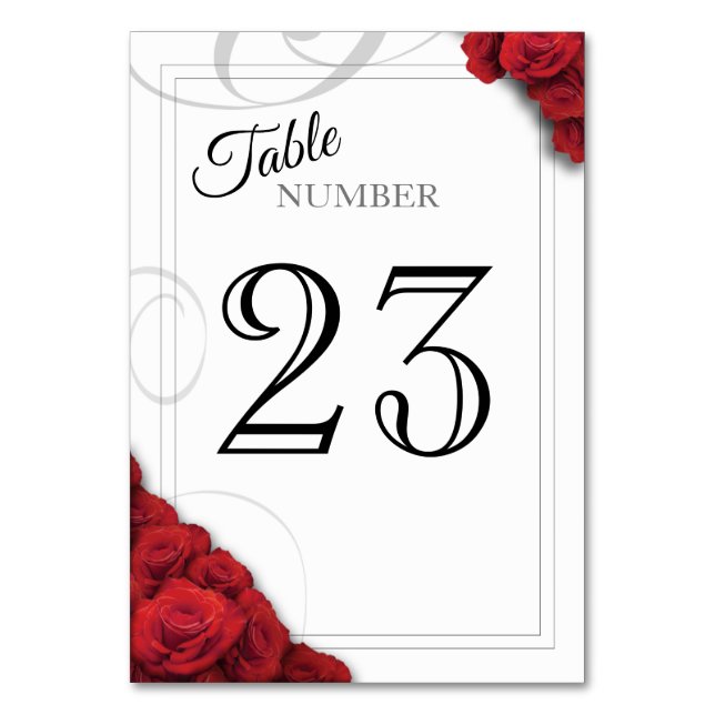 Red Roses and Swirl Table Number (Back)