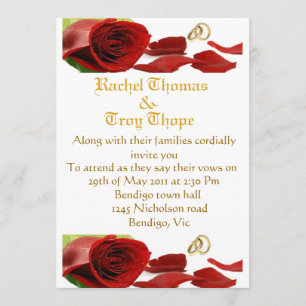 Red roses and wedding ring invitation