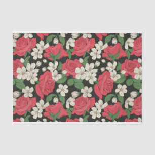 Red Roses and White Flowers Illustrations Pattern Tissue Paper