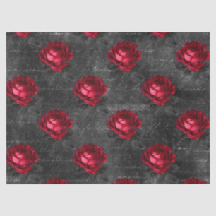 Red Roses and Writing on Grey Decoupage Tissue Paper