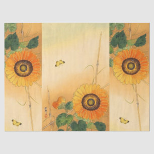 RED ROSES AND YELLOW BUTTERFLIES Black Floral Tissue Paper