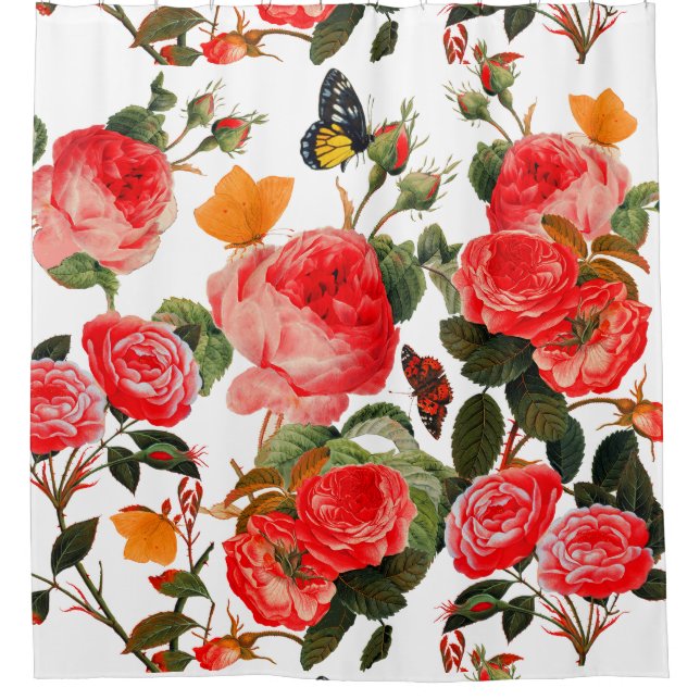 RED ROSES AND YELLOW BUTTERFLIES White Floral (Front)