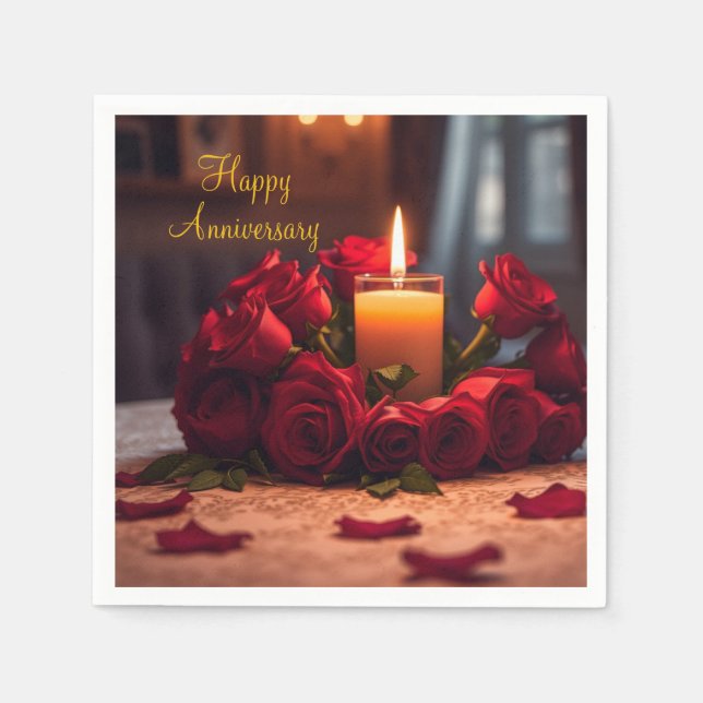 Red Roses Anniversary Napkin (Front)