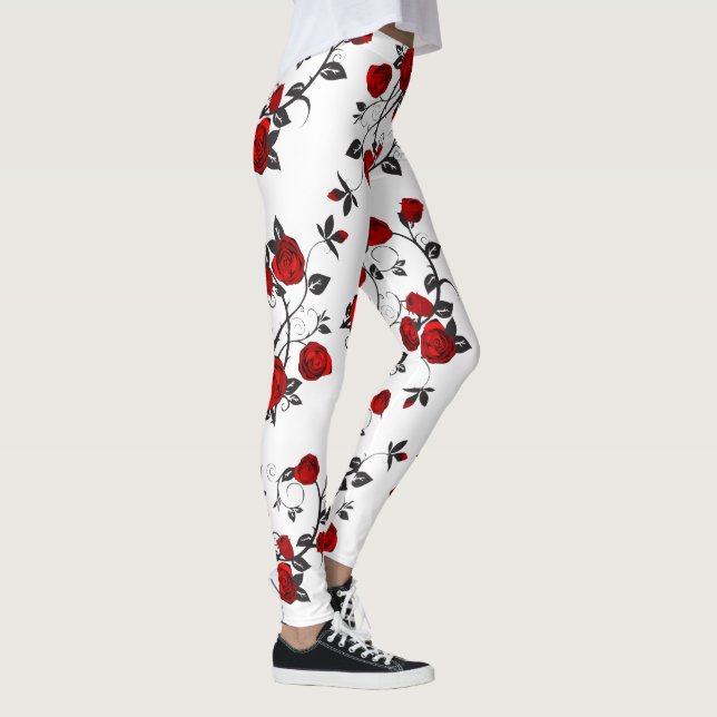 Red roses at white, floral vector pattern leggings (Right)