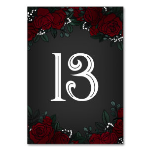 Red Roses Baby's Breath Dark Romance Wedding Table Number