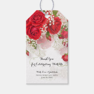 Red Roses & Babys Breath Elegant Floral Wedding  Gift Tags