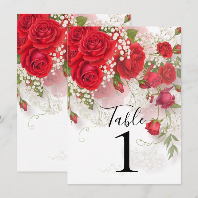 Red Roses & Babys Breath Elegant Floral Wedding  Invitation (Front/Back)