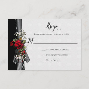 Red Roses Baby's Breath Ribbons Calligraphy RSVP Card