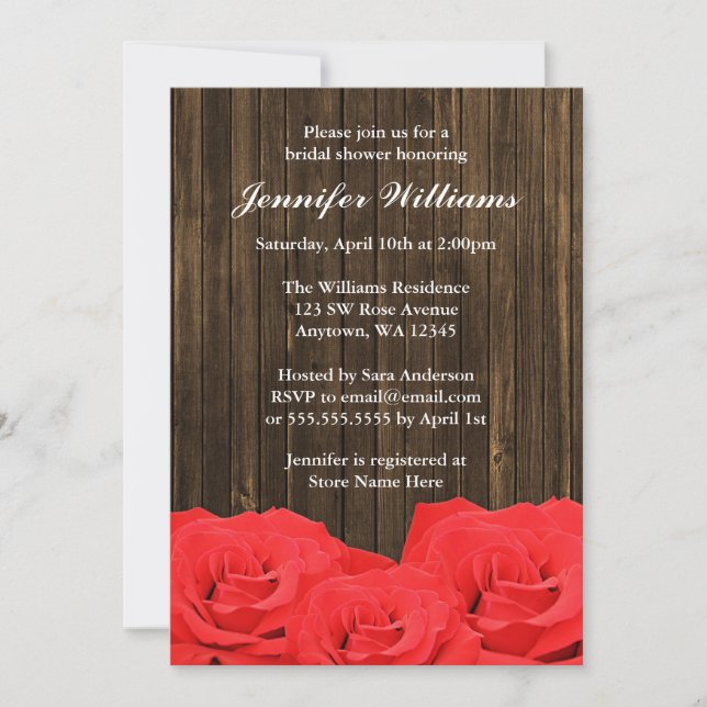 Red Roses Barn Wood Bridal Shower Invitation (Front)