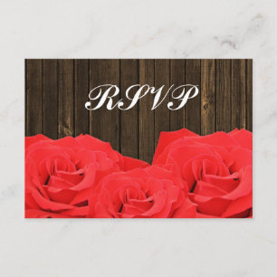 Red Roses Barn Wood Wedding RSVP Response Card