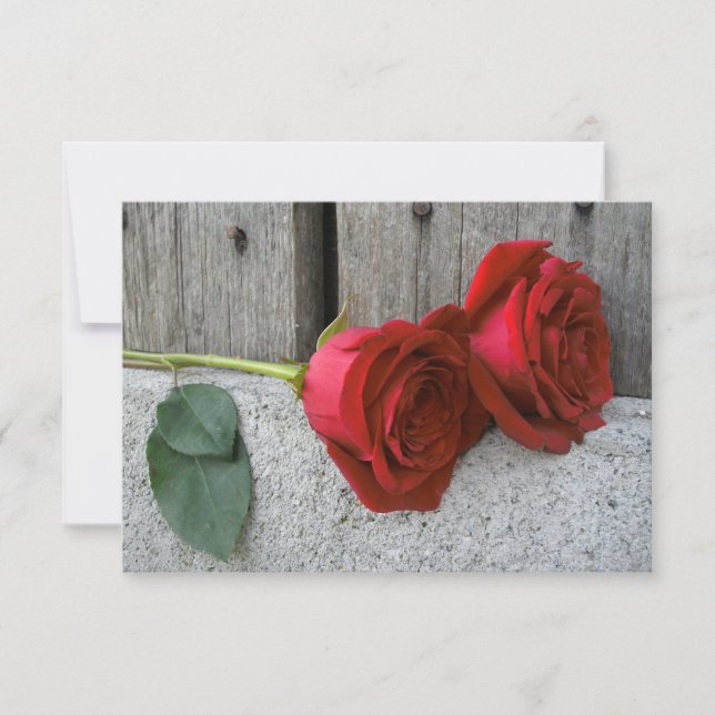 Red Roses & Barnwood Wedding Save The Date (Front)