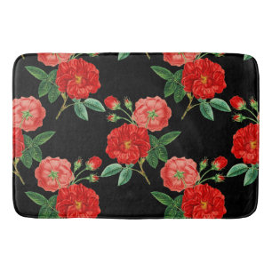 Red Roses, Black Background, Bath Mat