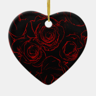 Red Roses Black Background Ceramic Ornament