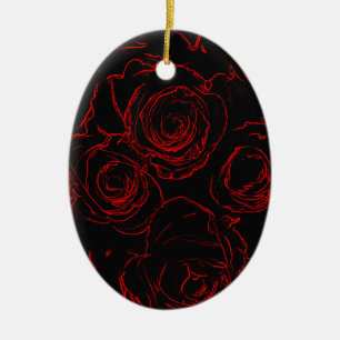 Red Roses Black Background Ceramic Ornament