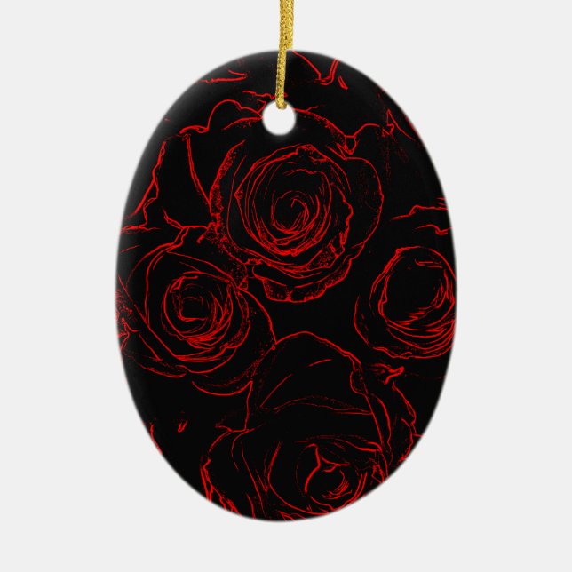 Red Roses Black Background Ceramic Ornament (Front)