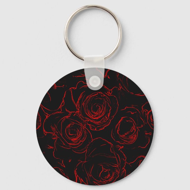 Red Roses Black Background Keychain (Front)