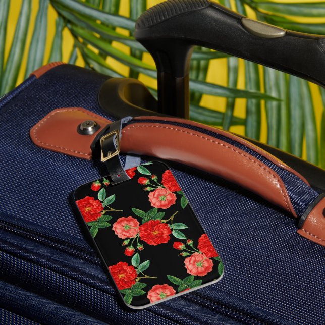 Red Roses, Black Background, Luggage Tag (Front Insitu 1)