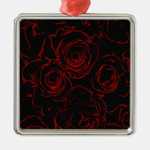 Red Roses Black Background Metal Ornament