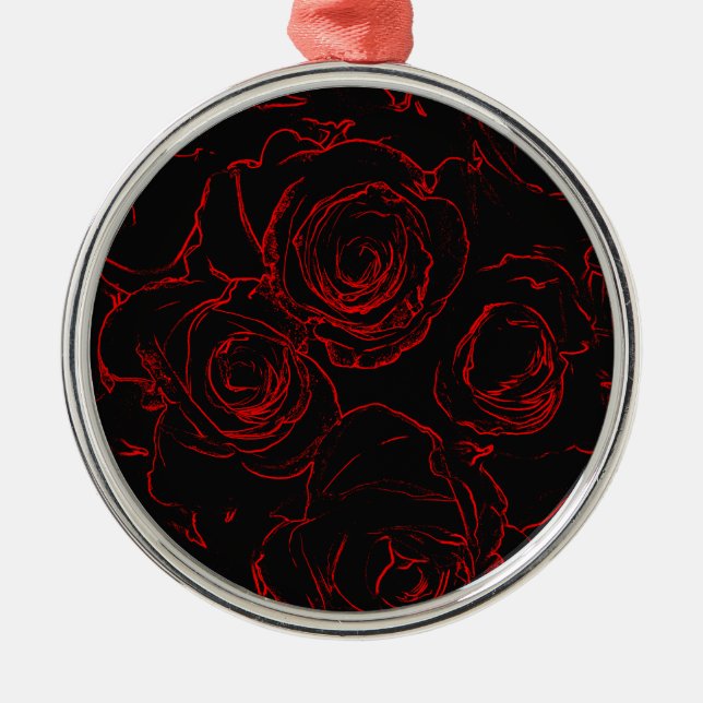 Red Roses Black Background Metal Ornament (Front)