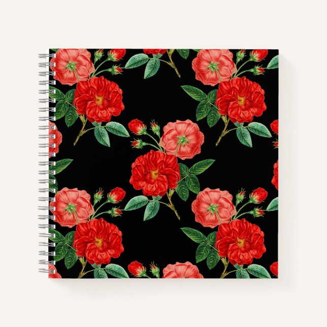 Red Roses, Black Background, Notebook (Front)