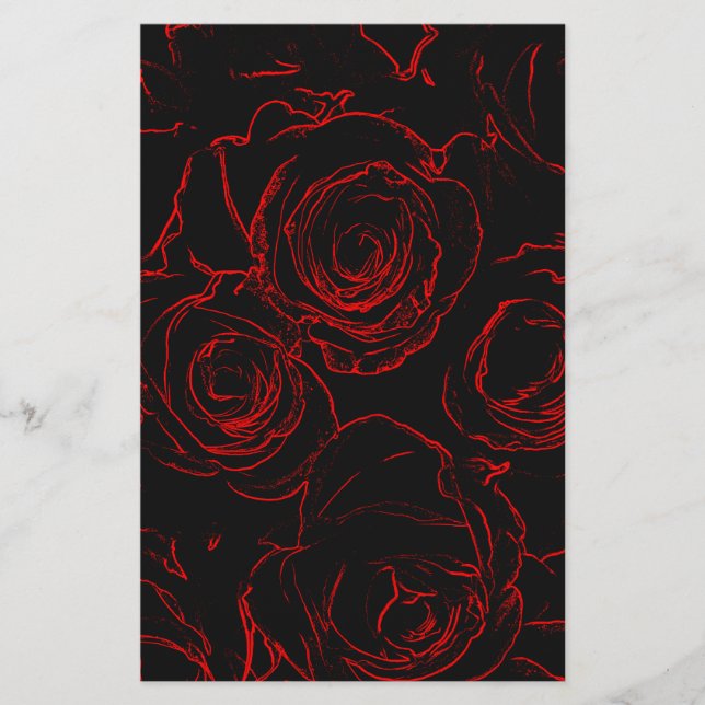 Red Roses Black Background Stationery (Front)