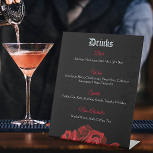 Red Roses Black Drinks Menu Pedestal Sign