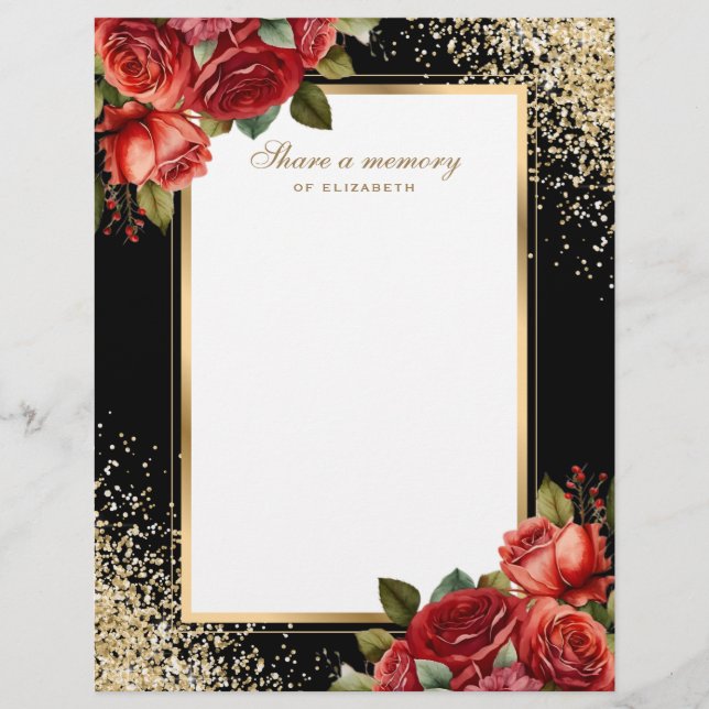 Red Roses Black Gold Photo Letterhead (Front)