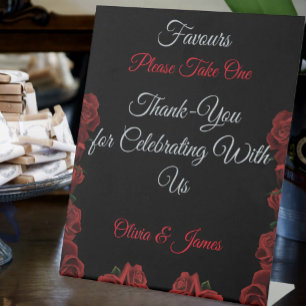 Red Roses Black Pedestal Sign