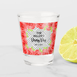 Red Roses Black White Stripes Derby Day Shot Glass