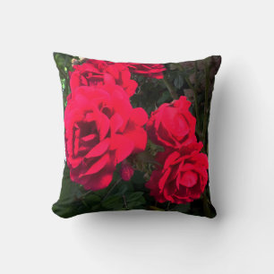 Red Roses Blooming  Throw Pillow