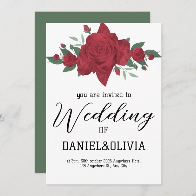 Red Roses Boho Wedding Invitation (Front/Back)