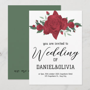 Red Roses Boho Wedding Invitation