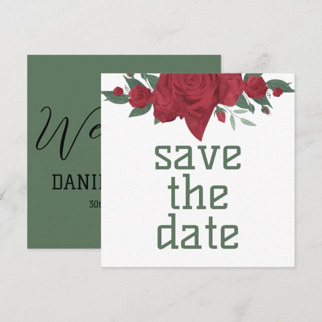 Red Roses Boho Wedding Save The Date (Front/Back)